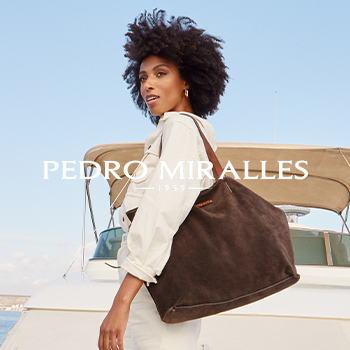 Banner de Pedro Millares con mujer morena modelando uno de sus productos